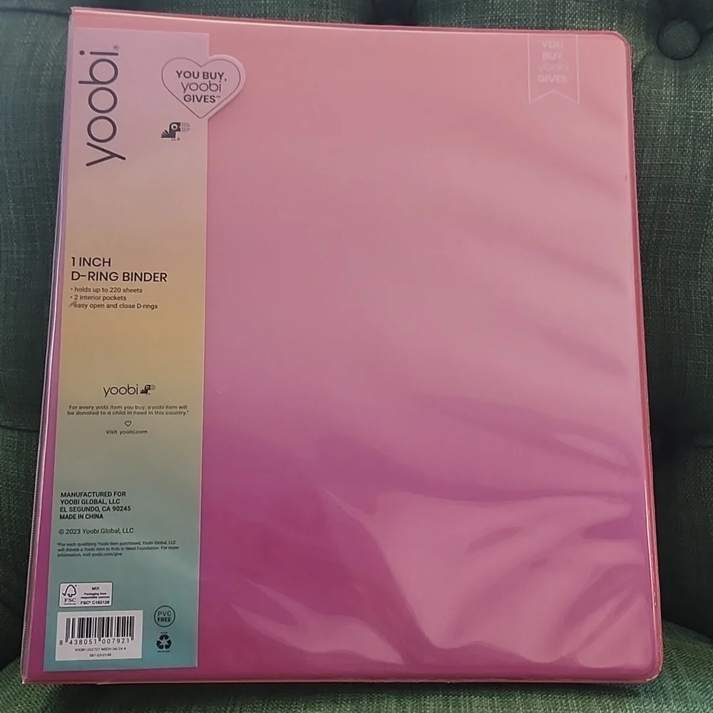 Yoobi Vibrant Pink Ombre D-Ring Binder